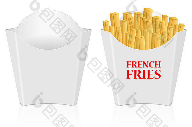 法国薯条纸盒子白色背景