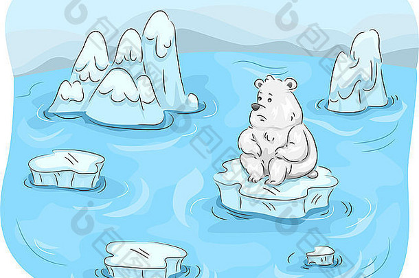 吉祥物插图特色极地熊包围融化冰