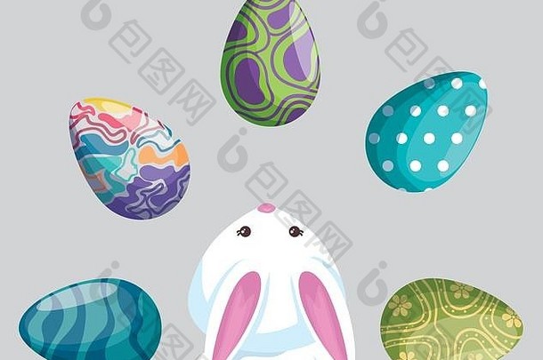 复活节彩蛋装饰与兔子的活动