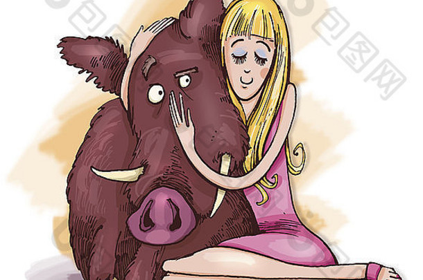 《带野猪的女人》的幽默插画