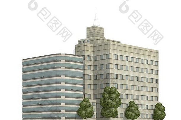 白色背景上隔离的现代建筑3d插图