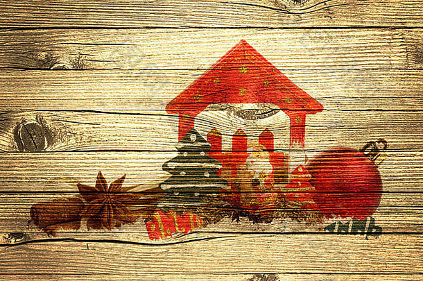 圣诞节，在木板上装饰圣诞礼物