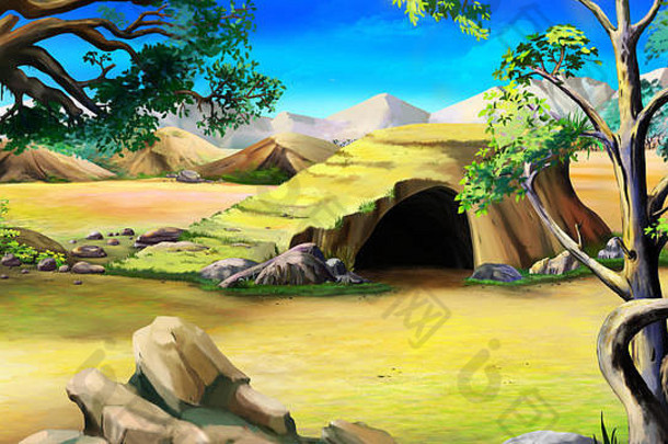 石头洞穴非洲布什一天