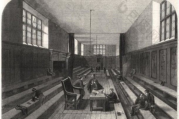 哈罗学校的<strong>四年级</strong>教室。1862年伦敦。伦敦新闻画报