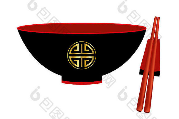 黑色的红色的颜色中国人碗筷子