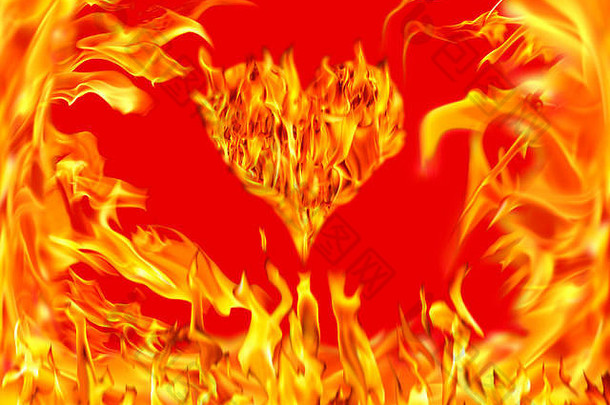 概念上的图像燃烧心形状火火焰