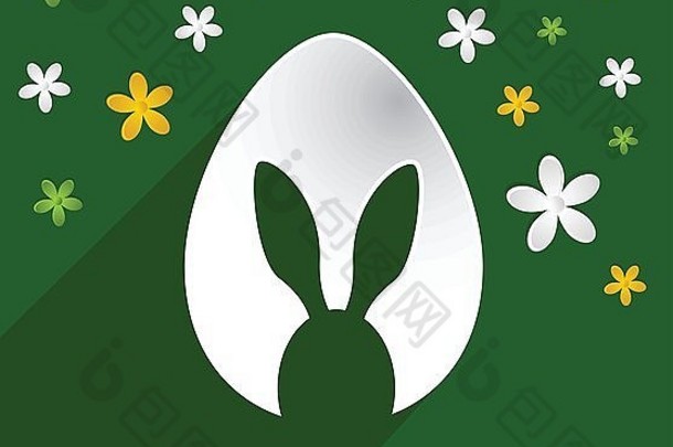 复活节彩蛋的兔子形状和春天降低了绿色背景