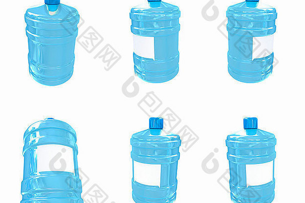 集瓶清洁蓝色的水白色背景