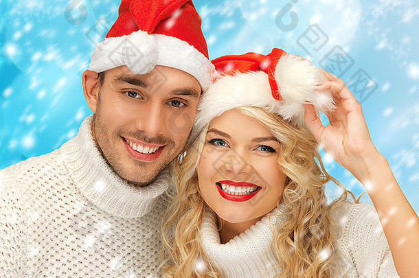 家庭夫妇毛衣圣诞老人的帽子