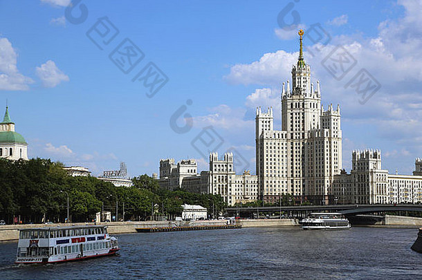 俄罗斯、莫斯科、莫斯科河、Kotyelnicheskaya堤防建筑