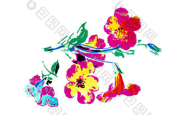 水彩画中的花卉色彩插画