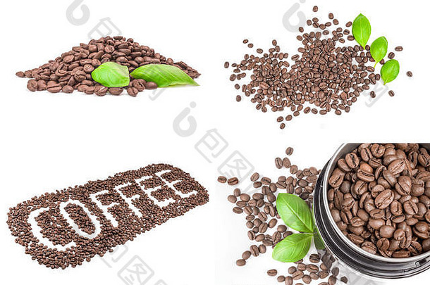 集团棕色（的）咖啡豆子孤立的白色背景断路