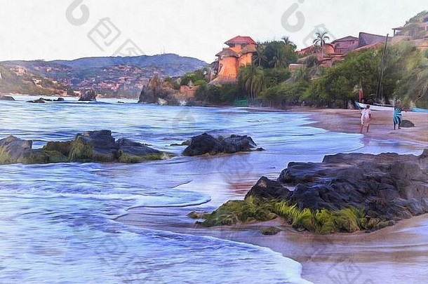 拉巴丽塔海滩彩色油画看起来像墨西哥的图片