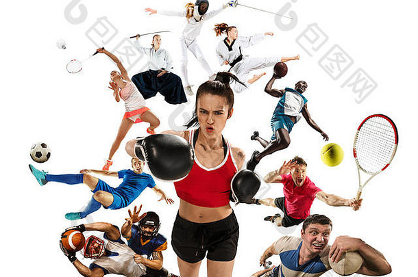 体育运动拼贴画跆拳道足球美国足球篮球羽毛球跆拳道网球橄榄球