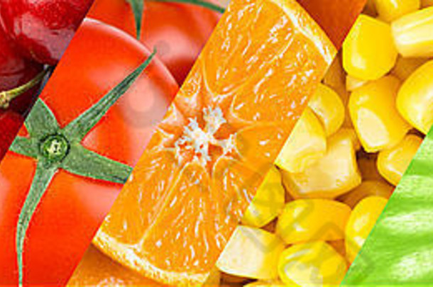 给水果、浆果和蔬菜上色。健康食品背景