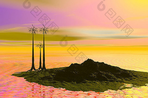 电脑生成的图像岛棕榈树