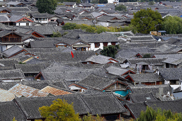 屋顶瓷砖历史城市丽江云南中国