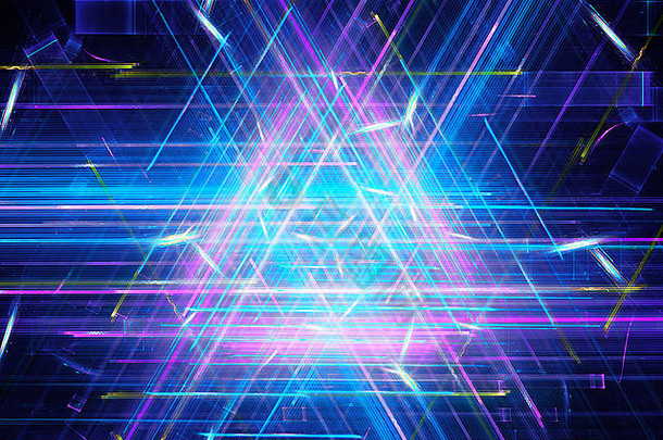 发光的多色三角形，计算机生成的抽象<strong>背景</strong>