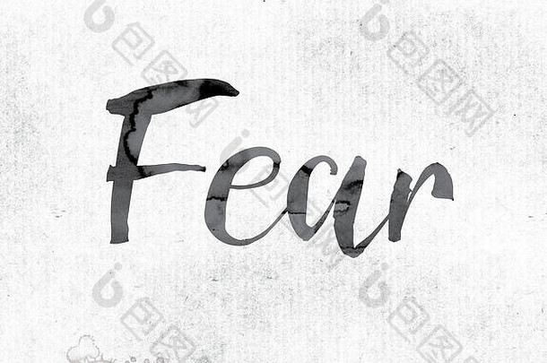 词恐惧概念主题画水彩墨水白色纸