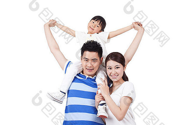 一个有一个孩子的幸福家庭的画像