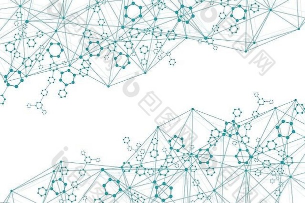 科学网络模式，连接线和点。技术六边形结构或分子连接元件。