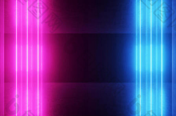 霓虹灯发光的等离子体复古的网络虚拟紫色的蓝色的发光的荧光管灯摘要难看的东西混凝土隧道房间sci未来主义的阶段empt