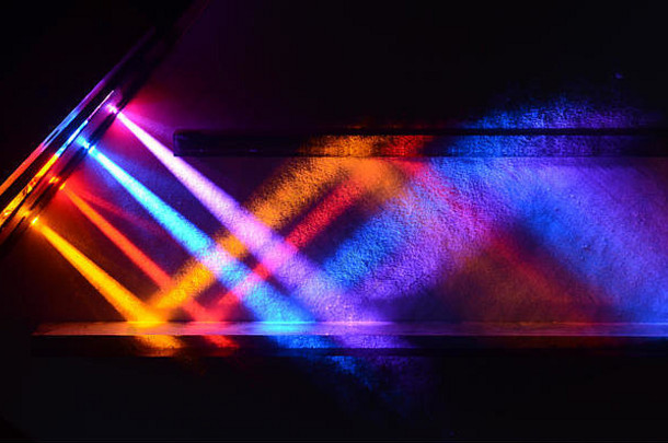 色盲友好颜色的光束在两个镜子之间反射，可以在屏幕上看到光束对光束的影响