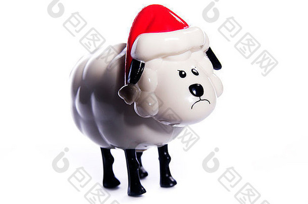 愤怒的塑料羊穿圣诞老人他