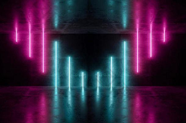科幻霓虹灯背景赛博朋克未来主义夜光迷幻三角形紫色粉色蓝色紫外线俱乐部舞蹈舞台灯光Grunge混凝土