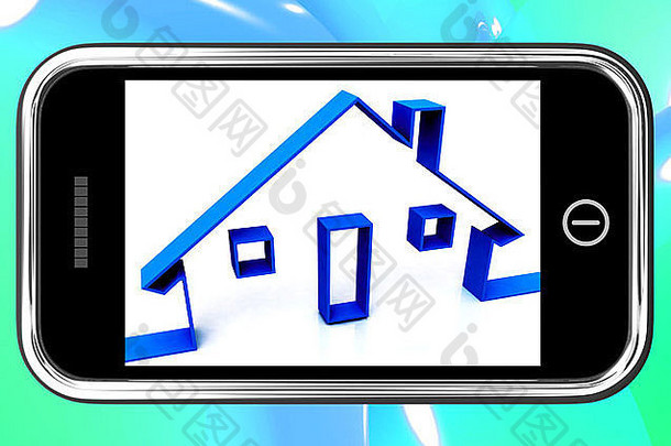 智能手机上的房屋显示房地产或房屋租金