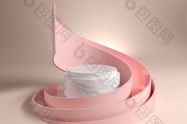 摘要溢价模拟大理石讲台上阶段粉红色的曲线显示产品化妆品插图