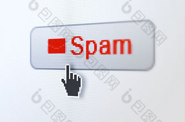 保护概念：数字按钮背景上的垃圾邮件和电子邮件