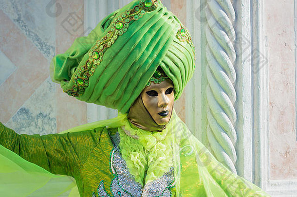 美丽的绿色面具威尼斯狂欢节