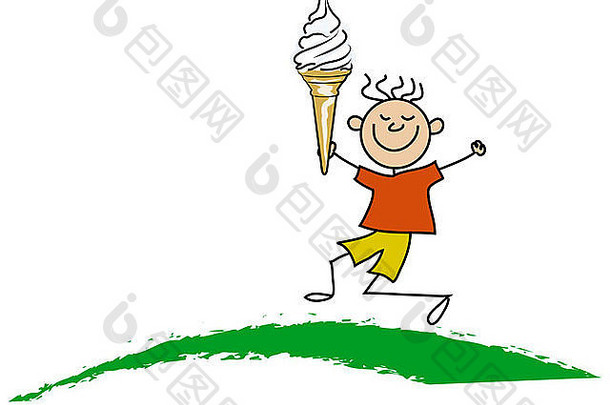 男孩冰淇淋数字插图
