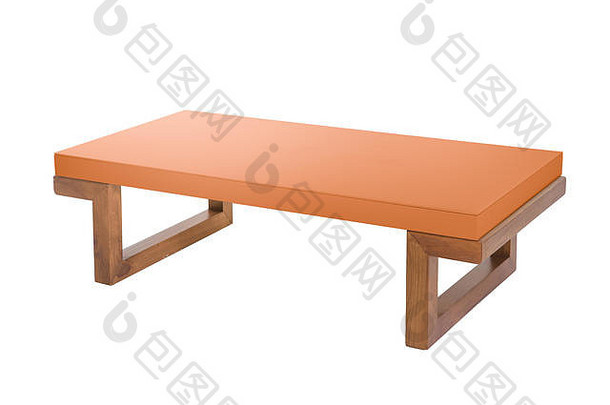 白色背景上的橙色桌子。