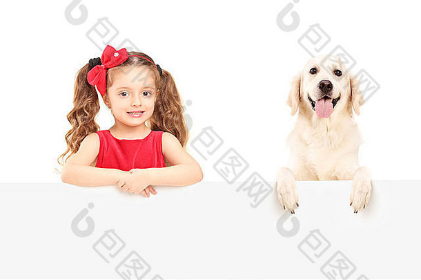 小女孩拉布拉多寻回犬摆姿势空白面板