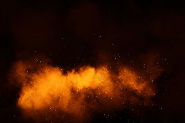 火粒子碎片孤立的黑色的背景文本空间电影烟效果