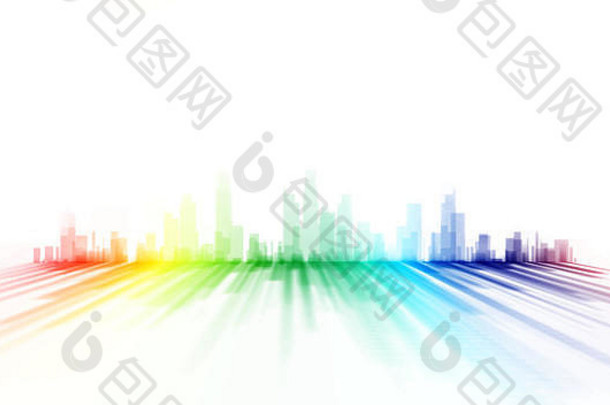 城市天际线插图-城市全景平面设计