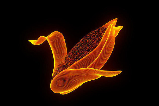 全息线框风格的玉米。漂亮的3D渲染