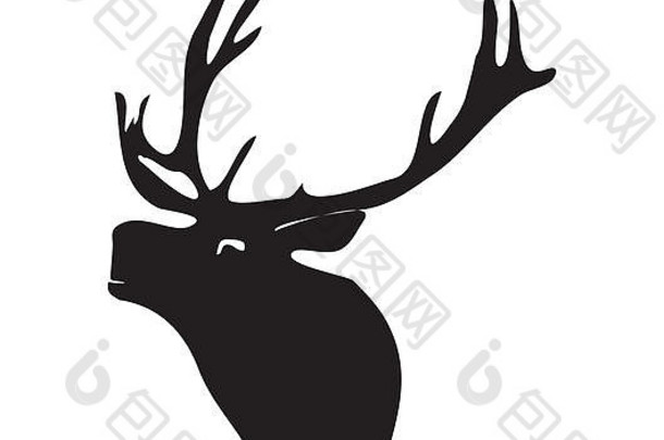 黑色的轮廓鹿插图孤立的背景