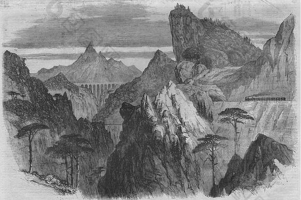 塞默林大铁路。温泽特尔旺隧道。奥地利1860年。伦敦新闻画报
