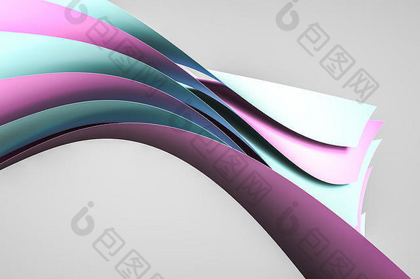 3d渲染，青色和粉色曲线曲面