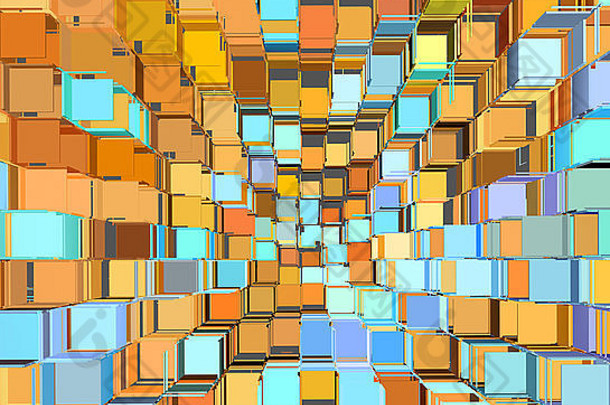 蓝橙色的3d抽象碎片图案