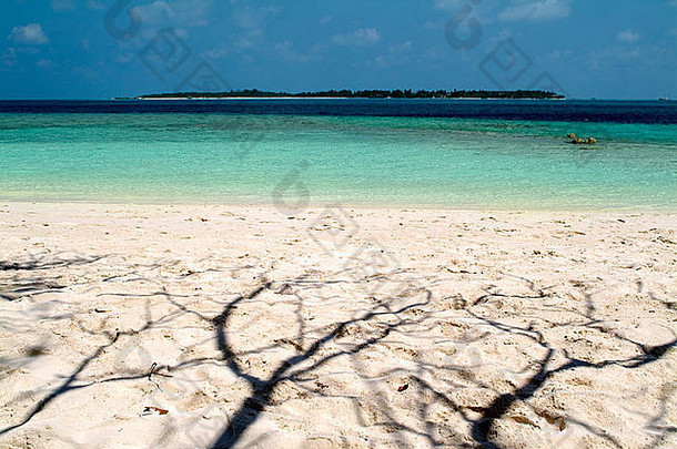 马尔代夫海滩沙滩上的阴影
