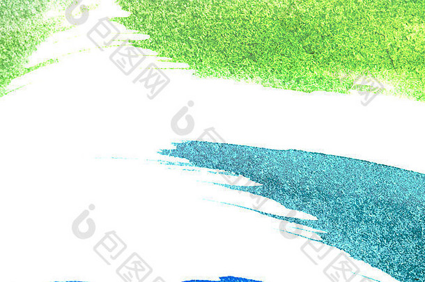 抽象<strong>艺术油画</strong>。画布特写上的笔触。设计元素。颜色转换。蓝色绿色