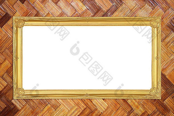 竹子纹理背景上的空白金色框架