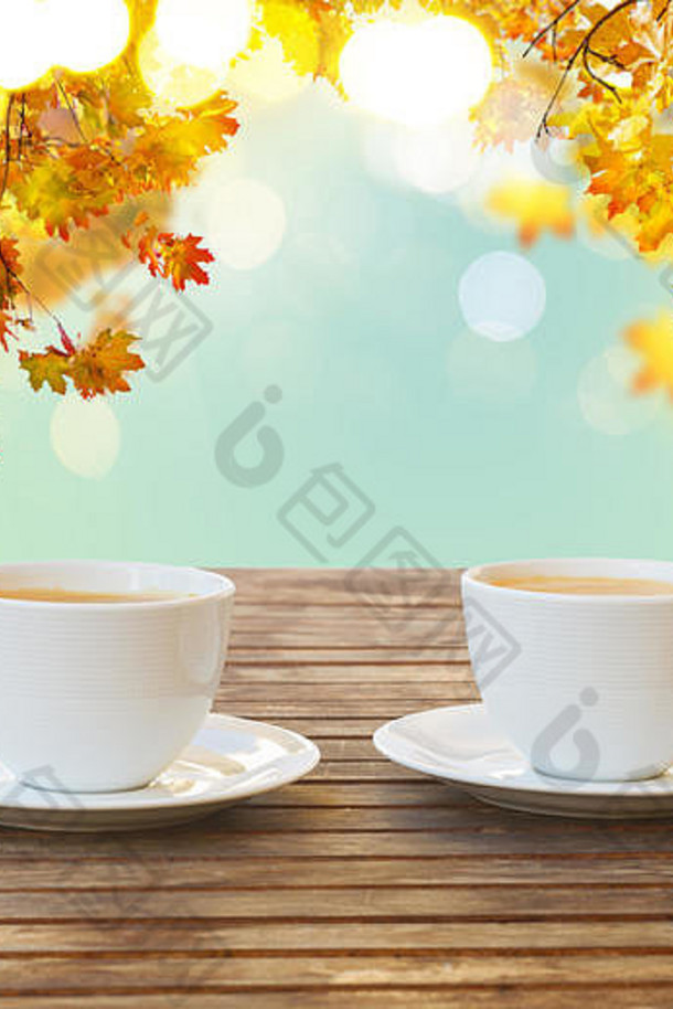 咖啡杯秋天花园