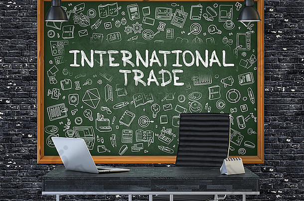 手画国际贸易办公室黑板