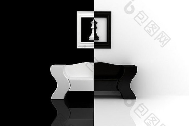 黑白沙发呈现图像