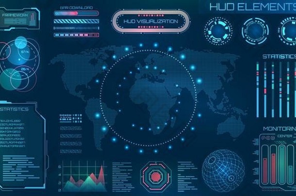 未来派HUD设计元素。用于信息可视化的信息图形或技术界面